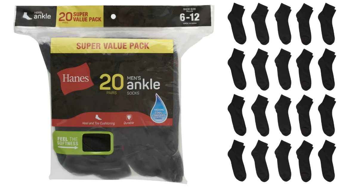 Hanes Men's Ankle Socks 20 Pairs